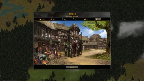 The town/city/fort/castle screen where you recruit men, buy items and get quests.